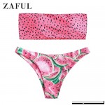 ZAFUL Women's Bandeau Bikini Set Strapless Swimsuits Fruit Cherry Lemon Pineapple Watermelon Avocado Printed Watermelon Pink B07PP74GK4